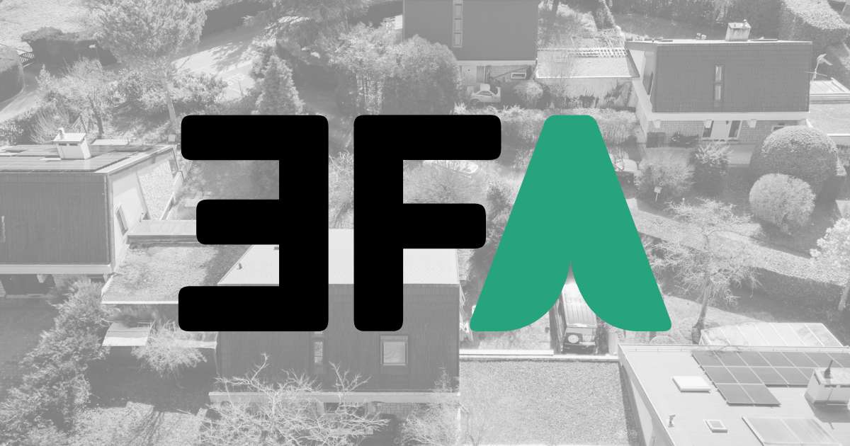 fond maisons vue du haut en suisse avec logo de la fondation EFA dessus, fondation pour les victimes de l'amiante